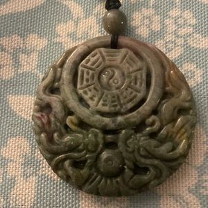 Jade Beautifully Carved Asian Medallion Necklace